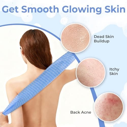 Back Scrubber for Shower and Dead Skin Removal, Exfoliating Body Scrubber for Smooth Skin Japan Washcloth for Shower & Bath, Versatile Body Scrub Towel, Ideal for Skincare, Deep Exfoliation Blue - Thumbnail 2