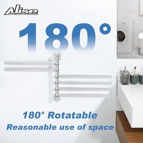 Alise Swivel Towel Rack, 6-Arm Towel Bar, Space Saving Towel Rack Wall Mount Drying Towel Holder, Swing Out Towel Holder for Bathroom Kitchen Toilet, Square SUS304 Stainless Steel, Brushed Nickel - Thumbnail 4