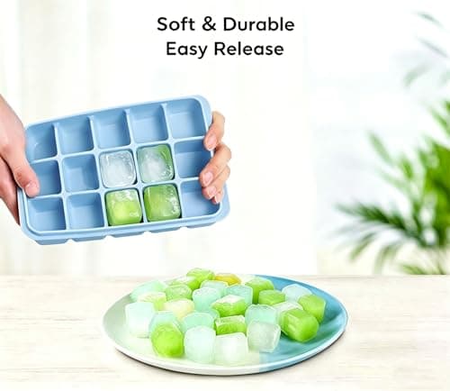 Azxb Ice Cube Trays with Lid, 1 Pack 15 Cubes Easy Release Stackable Flexible Silicone Ice Cube Trays for Freezer with Removable Silicone Lid, Ice Tray Molds for Baby Food, Whiskey, Cocktail, Coffee - Thumbnail 2