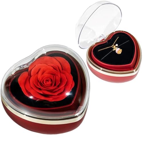 YUTAOWH Mothers day necklace box, Preserved Handmade Red Rose in Heart-Shaped, Gift for Mother Women Wife Girlfriend Grandma on Mother's Day Birthday Valentine's Day Anniversary,Rose ring box - Image 1