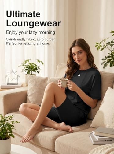 Aotasely Women 2 Piece Lounge Set Summer Oversized T-Shirt Biker Shorts Matching Airport Travel Casual Outfits Clothes - Thumbnail 4