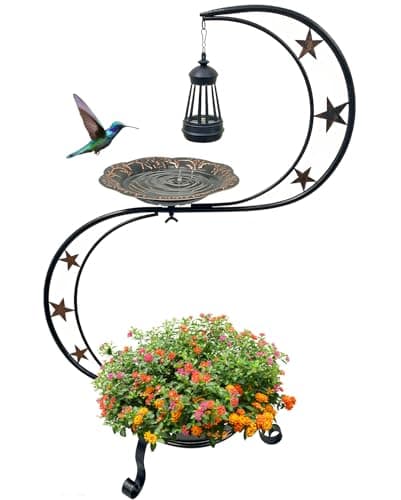 OUISJYER Solar Bird Bath for Outside, Vintage Metal Bath Bowl Standing Birdbaths with Flower Planter for Garden Yard Lawn Decor - Image 1
