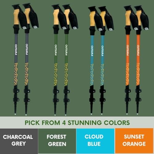 Outsura Trekking Poles for Hiking Collapsible Lightweight Aircraft Graded Aluminum Hiking Poles with Cork Grip & Quick Lock, Pair of 2 Walking Sticks for Seniors Trail & Backpacking - Thumbnail 6