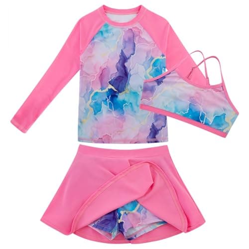 Seanrui Kids' Swimwear Rash Guard for Girls Swimsuit Long Sleeve Swimsuit Size 7 with Swim Shirt Light Pink - Thumbnail 6