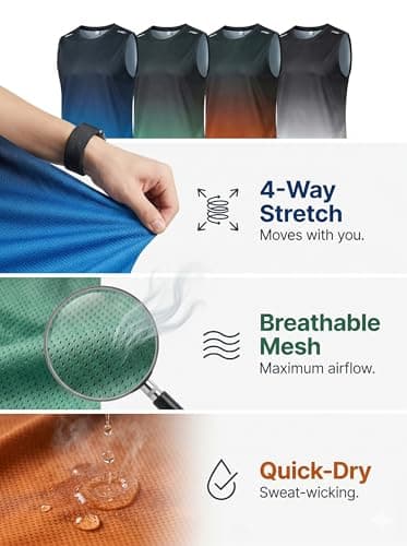 WishStone 4 Pack Mens Stretchy Muscle Fit Ombre Tank Tops Quick Dry Sleeveless Workout Gym Shirts,Blue, Green, Gray, Red, XXL - Thumbnail 4