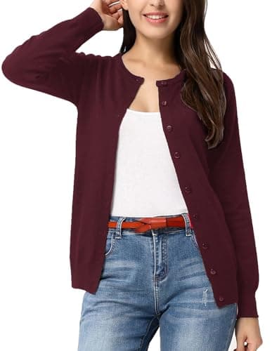 GRACE KARIN Womens Long Sleeve Knit Cardigan Sweaters Casual Dressy Open Front Button Down Cardigans Spring Outfits XXL Wine Red - Image 1
