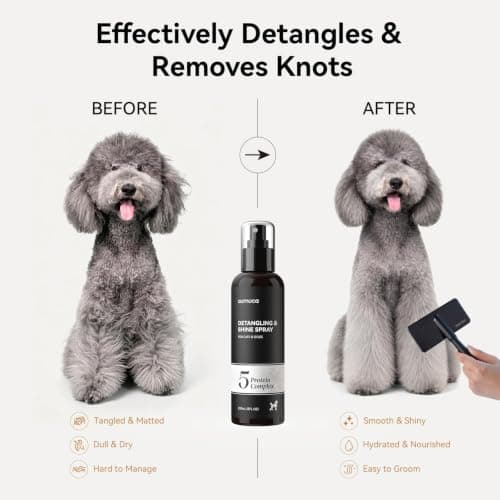 aumuca Dog Detangling & Shine Spray – Leave-in Conditioner & Dematting Spray for Doodles, Cats & Horses Without Buildup | 5-Protein Complex for Deep Repair & Enhanced Shine | 8 Fl Oz (Meadowfoam) - Thumbnail 2