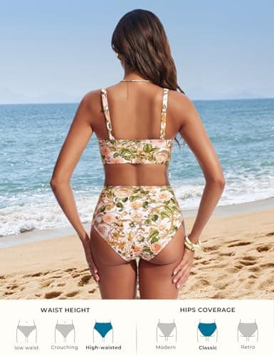 Hanna Nikole Womens Bathing Suits Tummy Control High Waisted Bikini Sets Full Coverage Swimsuits Push Up Swimwear Sexy Beach Outfits Yellow Leopard - Thumbnail 4