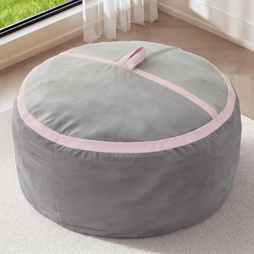 HABUTWAY 3ft Bean Bag Chair Giant Bean Bag Chairs with Memory Foam Filled, Large Beanbag Chair with Removable Dutch Velvet Cover for Living Room, Bedroom, Dorm, Light Grey & Pink - Thumbnail 3