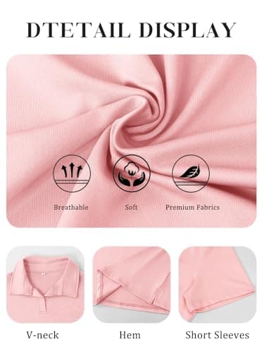 MK Shop Limited Polo Shirts for Women Business Casual Work Lapel Collared Tops V Neck Short Sleeve Summer Quick Dry Golf Polos Tunic Blouse Pink - Thumbnail 5