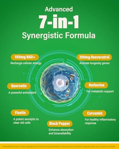 Liposomal NAD+ Resveratrol Supplement - NMN Alternative with Trans-Resveratrol, Quercetin & Fisetin - NAD Plus Booting for Women and Men, Support Cellular Energy & Healthy Aging, Non-GMO | 60 Capsules - Thumbnail 4