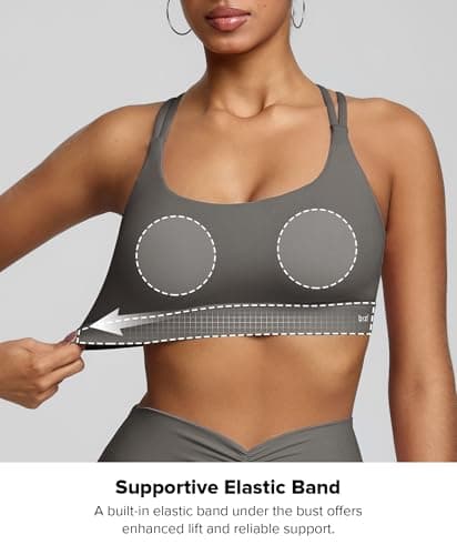 BRXL Padded Sports Bra Push Up Sports Bra Adjustable Spaghetti Strap Light Impact Cross Back Yoga Workout Buttery Soft Grey - Thumbnail 6