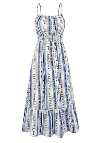 BTFBM Summer Dresses for Women 2026 Sundresses Sleeveless Spaghetti Strap Boho Beach Vacation Outfits Spring Maxi Dress(Print Blue Apricot, Small) - Image 1