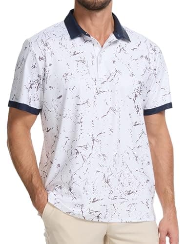 Actflare Golf Shirts for Men Dry Fit Moisture Wicking Short Sleeve Performance Print Polo Shirts Navy Collar,XXL