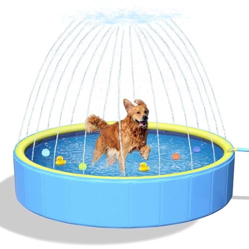 artcool 47" Thicken Small Dog Pool,Non-Slip Kiddie/Kids Pool Hard Plastic,2-in-1 Foldable Sprinkler Puppy Pools,Portable Pet Pools for Summer Outdoor Backyard - Image 1