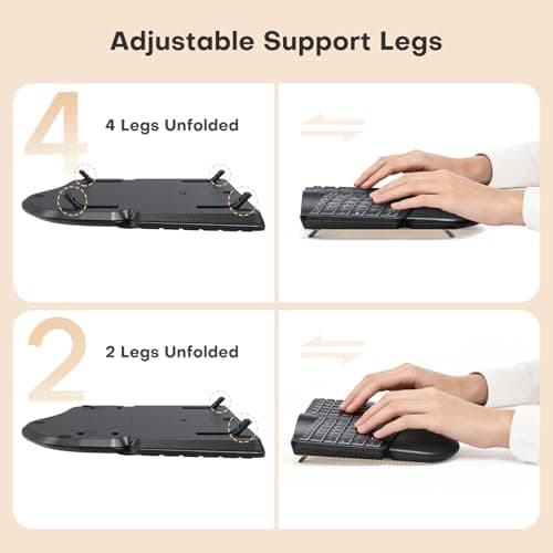 MOKURU Wireless Ergonomic Keyboard, Split Keyboard with Wrist Rest, Full Size 2.4G BT Computer Keyboard, Compatible with Windows, Mac OS, PC Computer/Laptop (Black) - Thumbnail 5