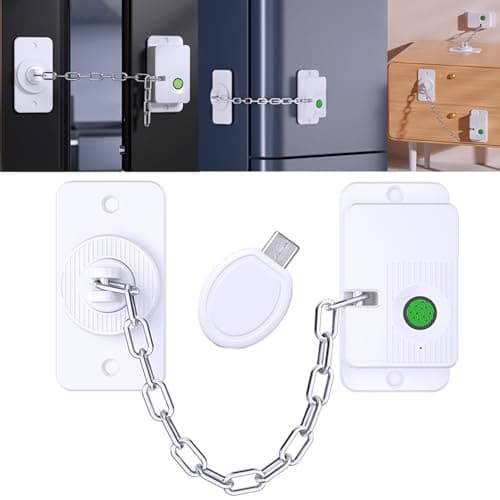 Bstsilver Fingerprint Refrigerator Lock, Baby & Cat Door Latch Adjustable Chain Childproof for Filing Cabinet Drawer Freezer, Window Biometric Locks French Fridge Latch RV Furniture Anchors Anti Tip - Image 1