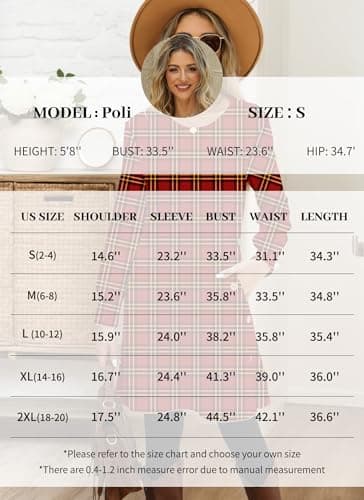 Kikibell Sweatshirt Dress Women Fall Maternity Dress Casual Fall Dresses for Women Red Plaid 2XL - Thumbnail 6