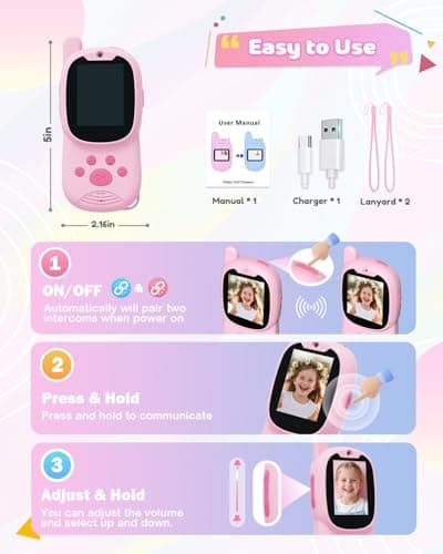 Eveedo Video walkie talkies for Kids,2 Pack Rechargeable Kids Walkie Talkies can Send Messages,Christmas Birthday Gifts for Kid Age 3-12,Portable Toddler Toy for 4 5 6 7 8 9 Year Old Girls Boys Pink - Thumbnail 6