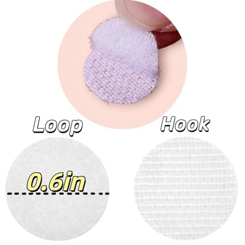 600pcs Hook and Loop Sticky Dots, 0.6-Inch Hook & Loop Glue Dots Circle Round White Dot Stickers for Fabric Classroom Arts Crafts Home Office Use, No Sew (300 Pairs) - Thumbnail 2