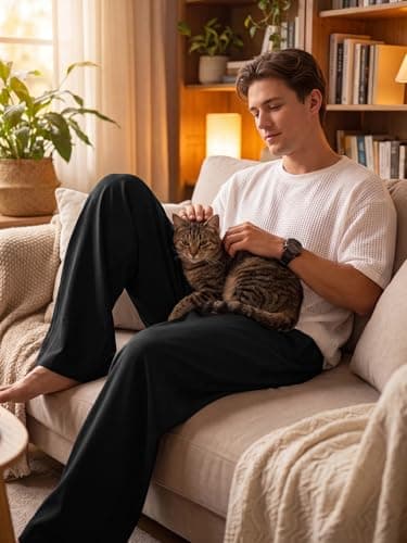 Areant Mens Lightweight Summer Pants Baggy Loose Fit Breathable Casual Sweat Pants Elastic Waist Drawstring for Beach Vacation Lounge Black Small - Thumbnail 6