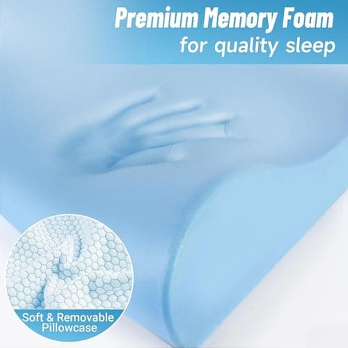 CloudBliss Memory Foam Pillow, Ergonomic Neck Contour Cervical Pillow for Back and Shoulder Pain, Orthopedic Pillow for Neck Pain Relief, for Sleeping Side, Back, Stomach Sleepers - Blue, King - Thumbnail 3