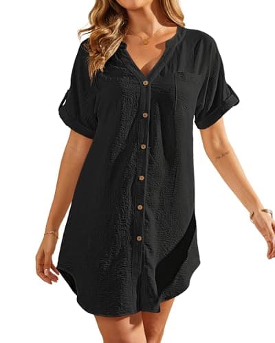 Bsubseach Swimsuit Coverup for Women Bathing Suit Cover Up Button Down Shirt Beach Dress Vacation Outfits Black S - Image 1