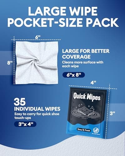 Jevvu Shoe Wipes, 35 Dual-Textured Individually Wrapped Sneaker Cleaning Wipes for White Shoes, Waterless Portable Shoe Cleaner Wipes for Leather, Canvas, Mesh, Knit & Rubber - Thumbnail 6