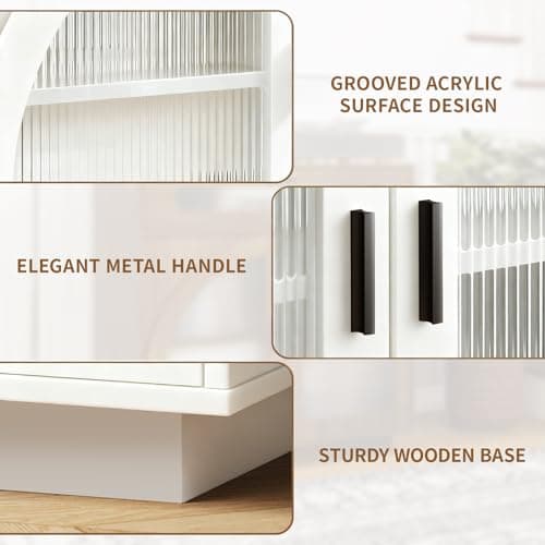 ALWXIA Sideboard Buffet Cabinet with Storage, 31.5” Farmhouse Curved Design Accent Cabinet with Acrylic Doors & Adjustable Shelves, Modern Coffee Bar (Sideboard W/Compartment_White, 1Pc) - Thumbnail 3