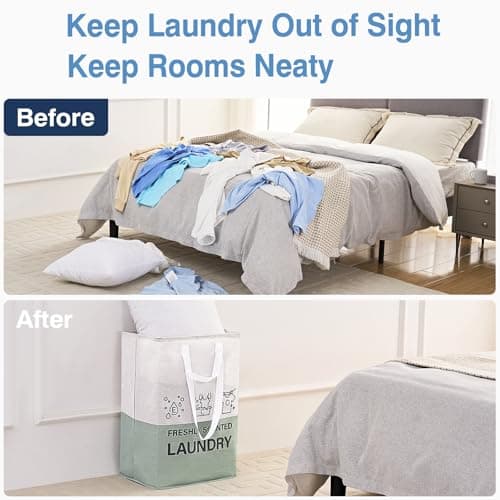 ELONG HOME Laundry Baskets, 92L Freestanding Laundry Basket with Handles, Waterproof Tall Collapsible Clothes Hamper for Dorm, Bedroom, Bathroom - Thumbnail 4