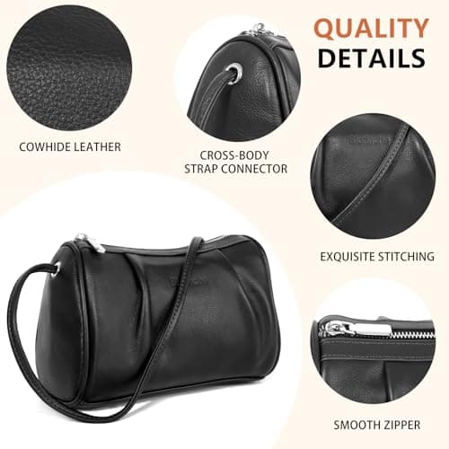Women's Small Genuine Leather Crossbody Bag Black Barrel Hobo Purse for Evening Dating Night Out Social Gatherings Minimalist Design Just Essentials - Thumbnail 6