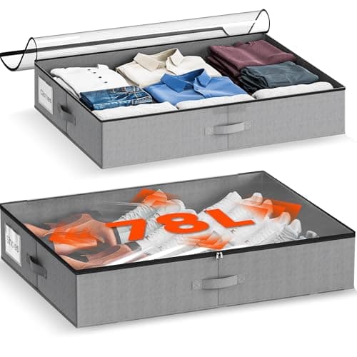 GEMWON XXXL 78L Under Bed Storage, Storage Containers with Support & Clear Lid, Support Frame, Underbed Storage Bins for Clothes, Shoes, Blankets, and Toys 2 pack (78L) - Image 1