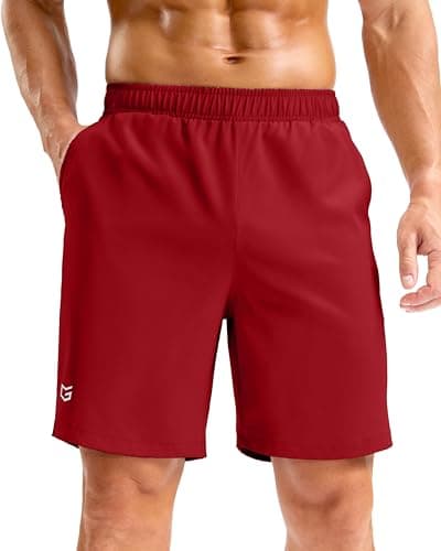Men's Athletic Running Shorts with Pockets Lightweight Quick Dry 5"/ 7"/ 9" Basketball Workout Gym Shorts for Men(Red,L7_M)