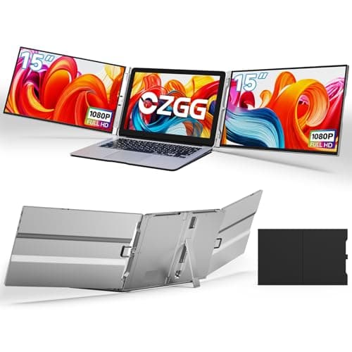 CZGG 15'' Portable Laptop Screen Extender - Triple Monitor Setup, Dual 1080P FHD Displays, Aluminum Travel Monitor Multi Screen Attachment for 13.3-16.5'' Laptop with USB-C HDMI - Image 1