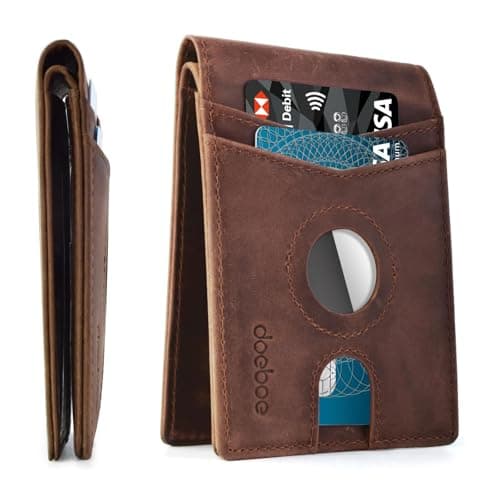 doeboe Mens Wallet - AirTag Compatible Bifold Wallet for Men, Slim Leather RFID Blocking 8-Card Holder (ID Window + Cash Pocket), Minimalist Front Pocket Gift Wallet [No AirTag Included] - Image 1