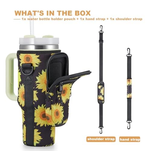 BULKITEM Sunflower Water Bottle Carrier Bag w/Phone Pocket for Stanley 30oz Tumbler with Handle, Sunflower Insulated Neoprene Cup Holder Pouch for Stanley Cup Accessories, Sunflower Gifts for Women - Thumbnail 6