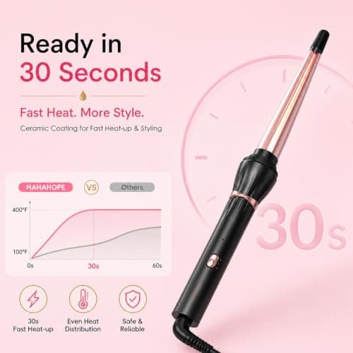 Hahahope Curling Wand 1/2–1 Inch Tapered Curling Iron, Ceramic Curling Wand Clamp-Free Hair Curler for Tight Curls, Beach Waves, Spiral & Ringlet Curls, Dual Voltage Travel Styling, 2 Heat Settings - Thumbnail 5