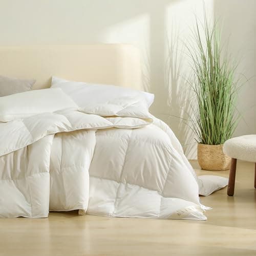 baisihan Luxury Goose Down Feathers Comforter, King Size All Seasons 100% Organic Cotton Duvet Insert, Hotel Collection Comforter Ultra Soft 550+ Fill Power Feather&Down Proof Duvet Insert (90"x106") - Image 1