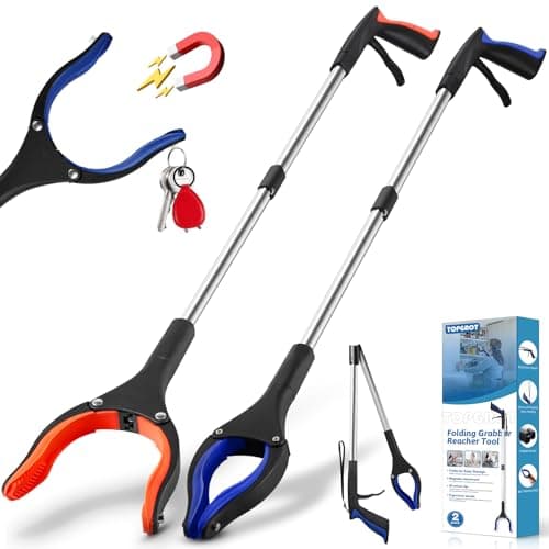 TOPGROT 2-Pack Grabber Reacher Tool, 34" Foldable Reacher Grabber Pickup Tool with 360° Anti-Slip Rotating Jaw & Magnets, 4" Wide Claw Opening Reachers for Seniors, Trash Picker Tool