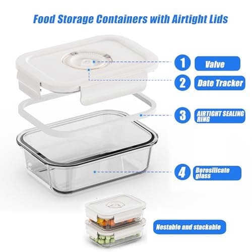 CABIBOX Vacuum Sealer & Food Storage Container for Food, Vacuum Sealer for Food + 3 Glass Vacuum Containers |Rectangle [21 Oz/35 Oz/50 Oz]+ 10 Reusable Food Saver Sealer Bags,For Freezer, Meal Prep - Thumbnail 5