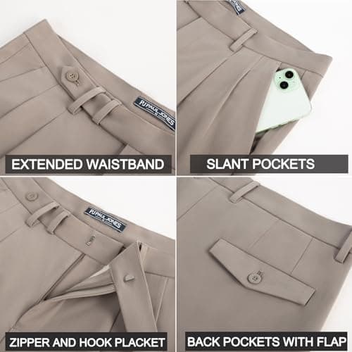 PJ PAUL JONES Men Vintage Casual Khaki Pants Lightweight Pleated Dress Pants Trousers with Pockets for Office M - Thumbnail 6