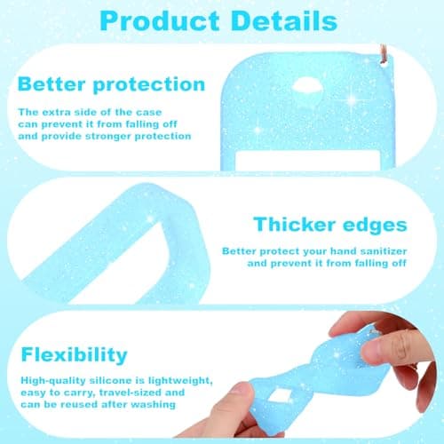 Palksky Hand Sanitizer Spray Glitter Case for Touchland,Silicone Case with Keychain for Power Mist and Glow Mist 1 fl oz(Glitter Sequin Blue),Travel Size - Thumbnail 4