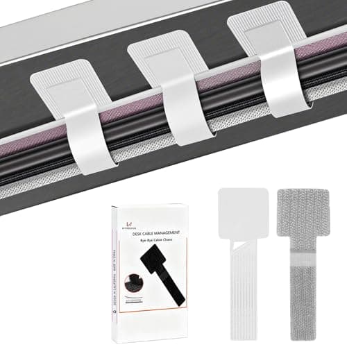 Desk Cable Management, Wire Organizers for Cords - Grey and White 48 PCS Sticky Back Self Adhesive Cable Ties, Hook and Loop Straps for Home or Office Use - Image 1