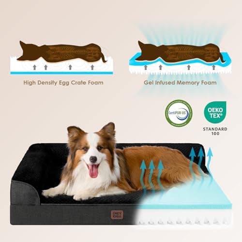 EHEYCIGA Large Dog Bed Memory Foam for Crate, Orthopedic Dog Bed Large Size Dogs with Washable Removable Cover, Waterproof Pet Sofa Couch with Nonskid Bottom, 35x22x6, Black - Thumbnail 4