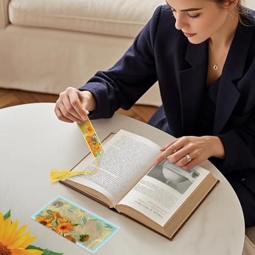 Kinsound Metal Bookmarks with Tassel, Golden Van Gogh Monet Oil Painting Theme Cute Hollow Book Markers for Reading Women, Teachers, Students, Reading Accessories Gifts for Book Lovers (Style A(4PCS)) - Thumbnail 4
