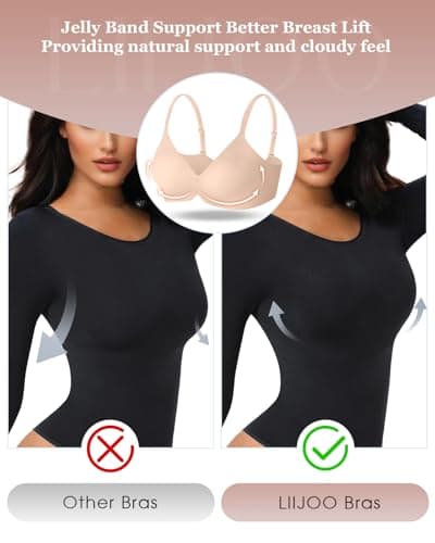 LIIJOO Jelly Bra for Women No Underwire, Seamless Wireless Push Up Bra, Full Coverage Supportive T-Shirt Bra for Plus Size, Back Smoothing Comfort Bra（Tapioca Pink, M） - Thumbnail 5
