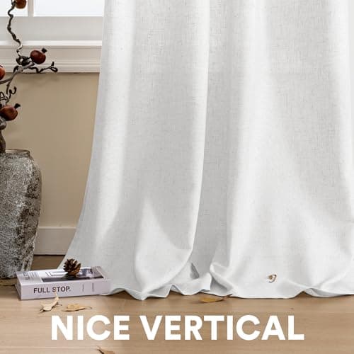 PrinceDeco Linen Curtains with Attached Valance for Living Room 95 inch Length 2 Panels Set,Light Filtering Farmhouse Curtains for Bedroom Privacy Window Treatment Not See Through,W52 x L95, White - Thumbnail 4