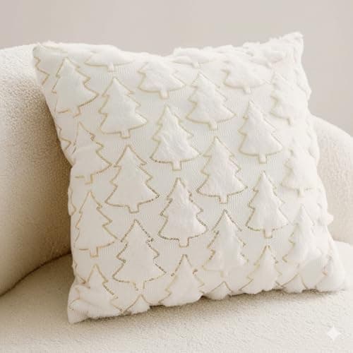 Psythuor Textured Decorative Pillow Covers, 2 Pack 18x18 Inch White Minimal Nordic Tree Pattern Cushion Covers, Soft Plush Fabric with Zipper for Sofa Couch Bed Home Decor - Image 1
