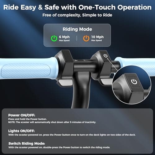 Electric Scooter for Kids, 150W Motor, Simple One-Button Control, 2 Safe Speeds (6/10 MPH), Colorful Lights, Magnetic Charging, Dual Brake System, Ideal Presents for Boys & Girls, Blue - Thumbnail 2