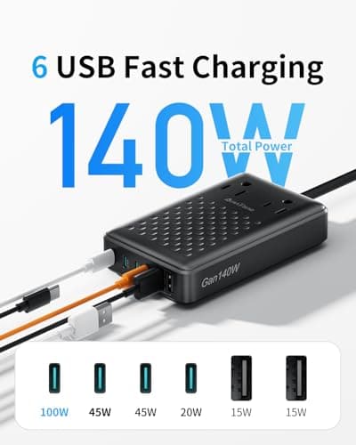 Charging Station 140W USB C Charger Block, Upgraded GaN III 8-in-1 Fast Charging Station Hub，PD 100W Laptop Charger Adapter Compatible with Compatible with MacBook Air/Pro,iPhone16/15,Galaxy S24 etc - Thumbnail 4